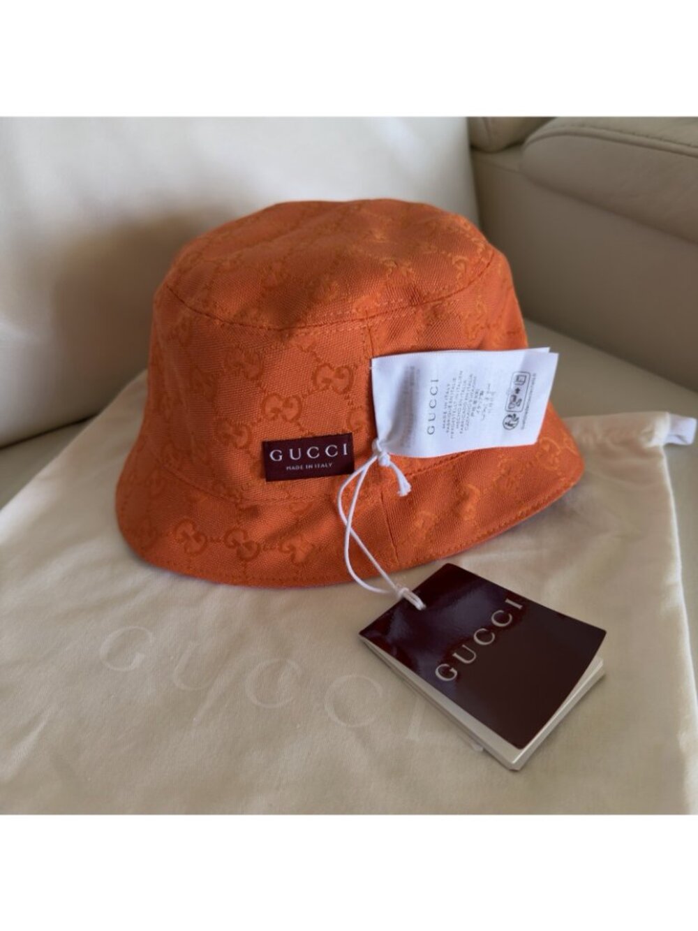 NWT GUCCI Fedora Reversible Orange Canvas-jacquard Bucket Hat Sz S Pink - Picture 6 of 11